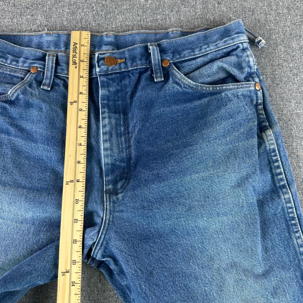 Wrangler Jeans Mens 34x32 936PWD Cowboy Cut Slim Fit Blue Denim Distressed - Picture 8 of 12